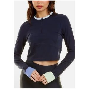 •SWEATY BETTY• Navy Power Half Zip Long Sleeve Thumb Holes Workout Top‎ Size XS